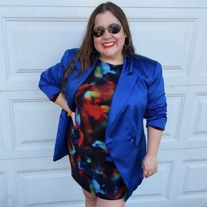 Eloquii Collector's Edition satin royal blue cobalt blazer sz 14